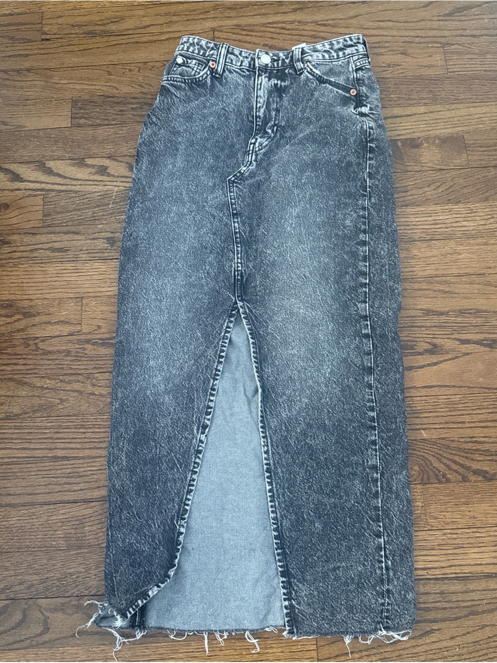 H&M Washed Black Denim Maxi Skirt with Front Slit